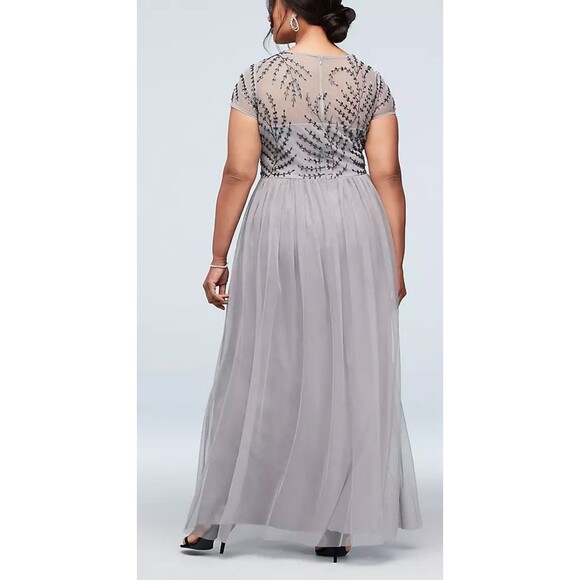 NWT $250 Davids Bridal Mother Of The Bride Prom Ball Gown Plus Size 16 W Silver - Picture 3 of 8